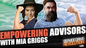 Service Drive Revolution episode cover featuring Mia Griggs and Chris Collins