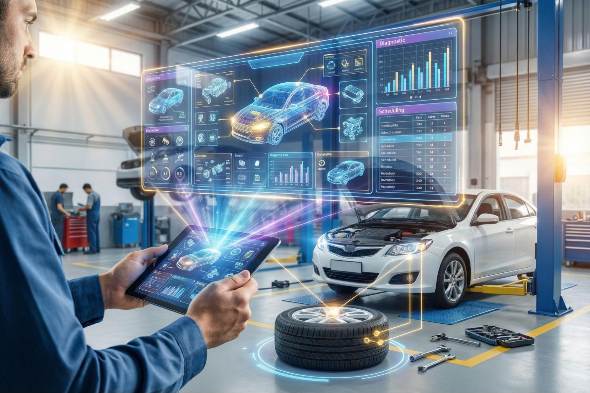 technician using digital automotive diagnostic system