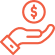 Hand holding a coin with dollar sign, representing payment or financial support