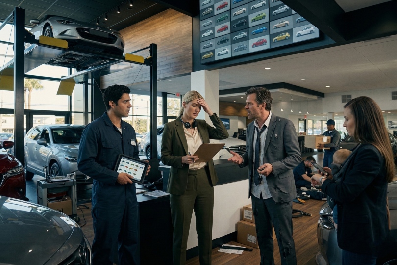 service department workflow showing peak demand bottlenecks in auto dealership