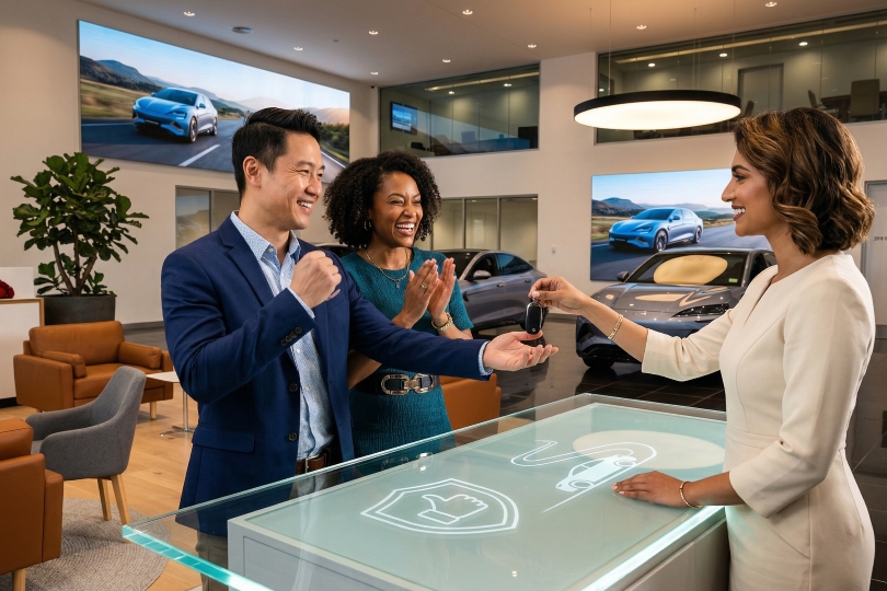 dealership sales team using technology to improve car buyer experience
