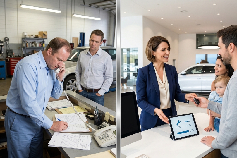 great service manager traits demonstrated on active dealership shop floor