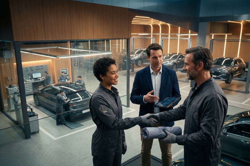 dealership hiring manager interviewing skilled automotive technician candidate