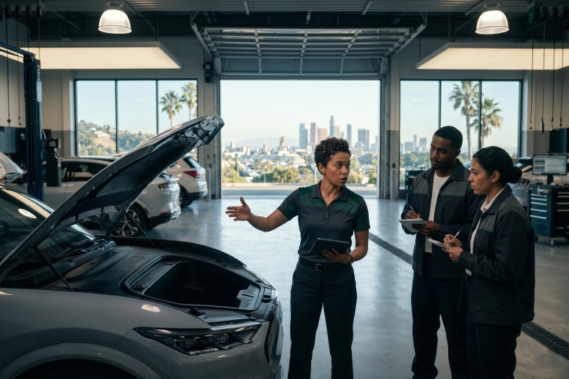 fixed operations consulting Los Angeles dealership coaching session with service team