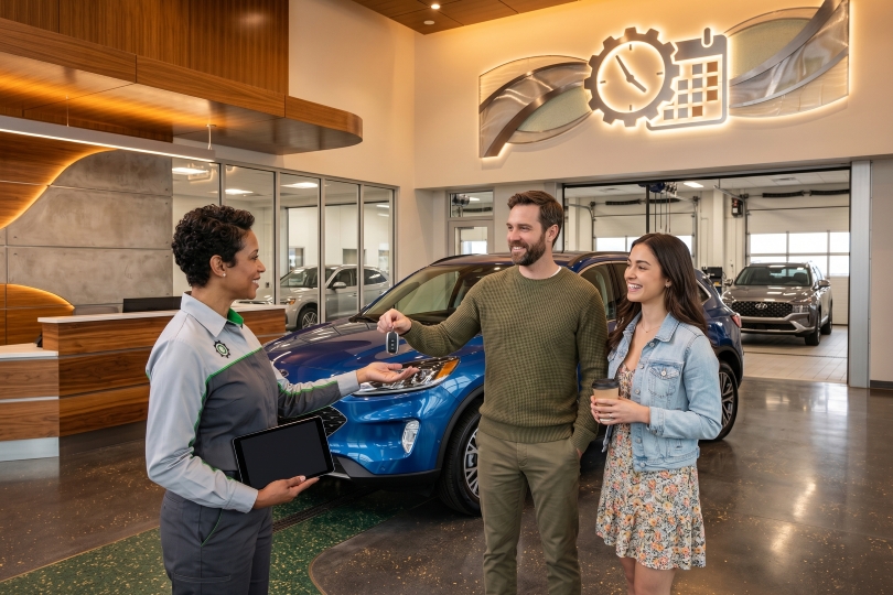 service manager reviewing weekend demand data to decide on expanded dealership service hours