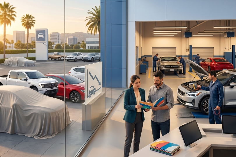 dealership service manager reviewing fixed ops strategy to combat new vehicle gross decline