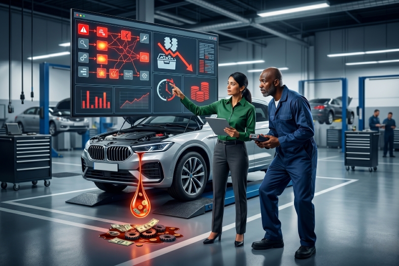 dealership service manager reviewing dashboards to detect and stop service profit leaks