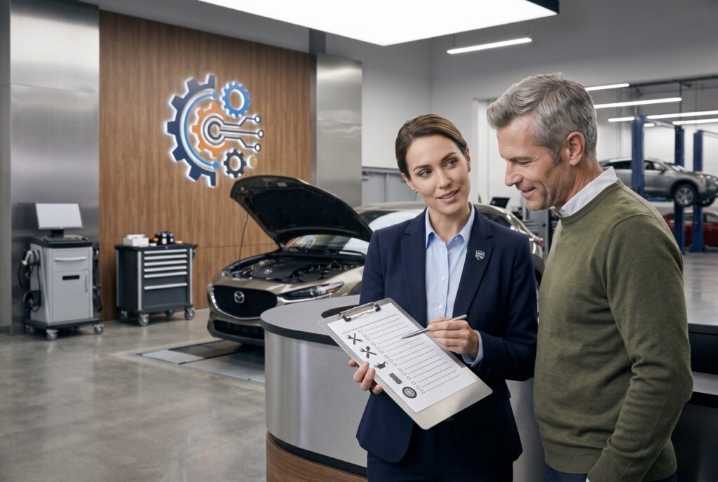 dealership service advisor documenting vehicle concerns during customer write up process