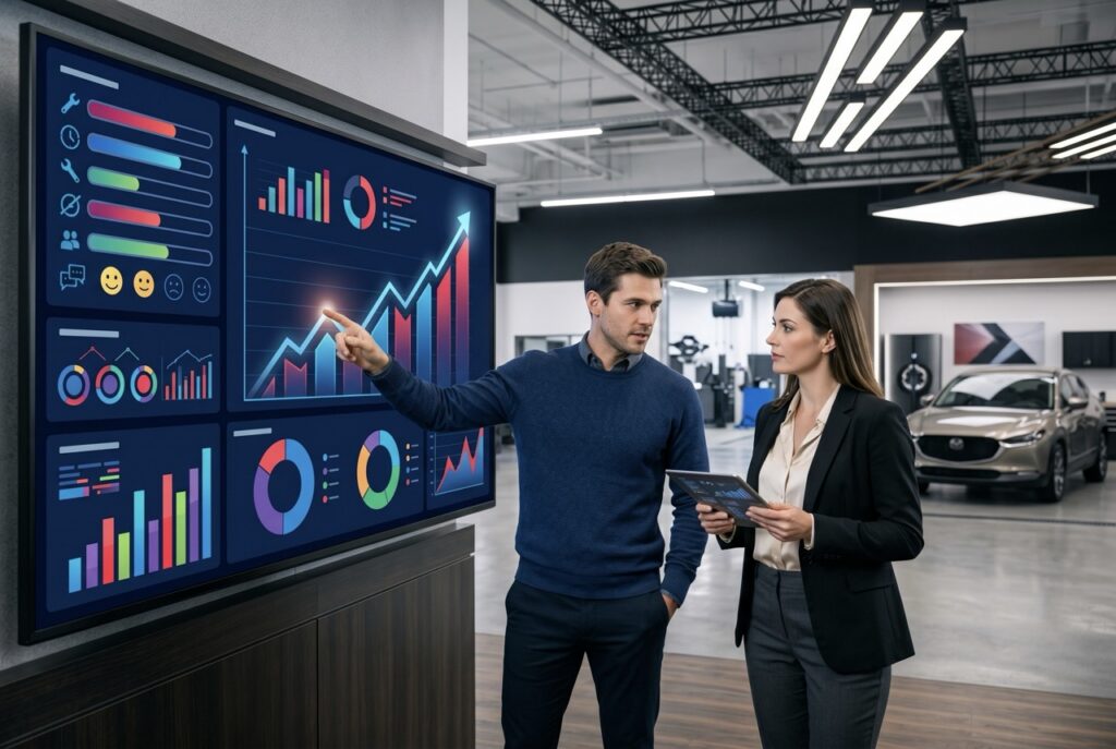 fixed ops performance metrics tracked on dealership KPI dashboard for service growth