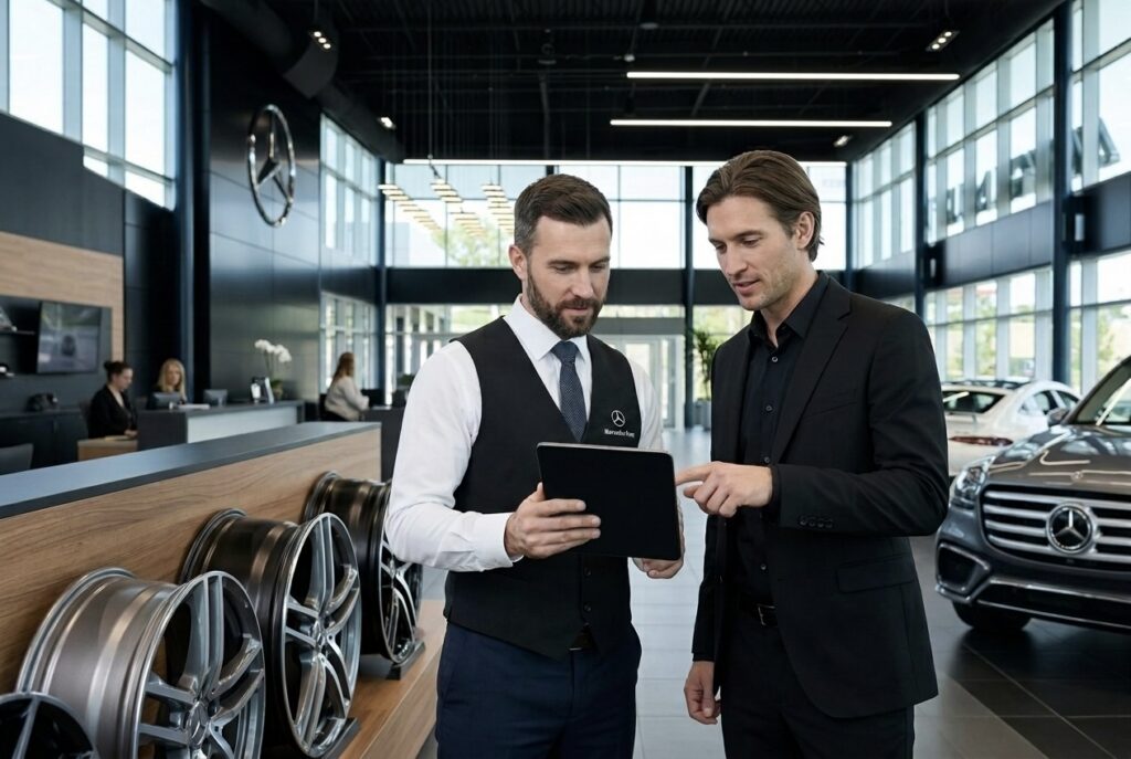 service advisor performance review conducted by dealership manager using KPI dashboard and coaching tools