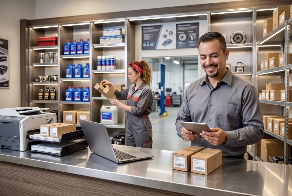 parts manager reviewing aging inventory to minimize parts obsolescence and free up warehouse space