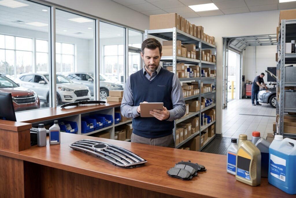 dealership parts manager coordinating with suppliers and tracking key performance indicators