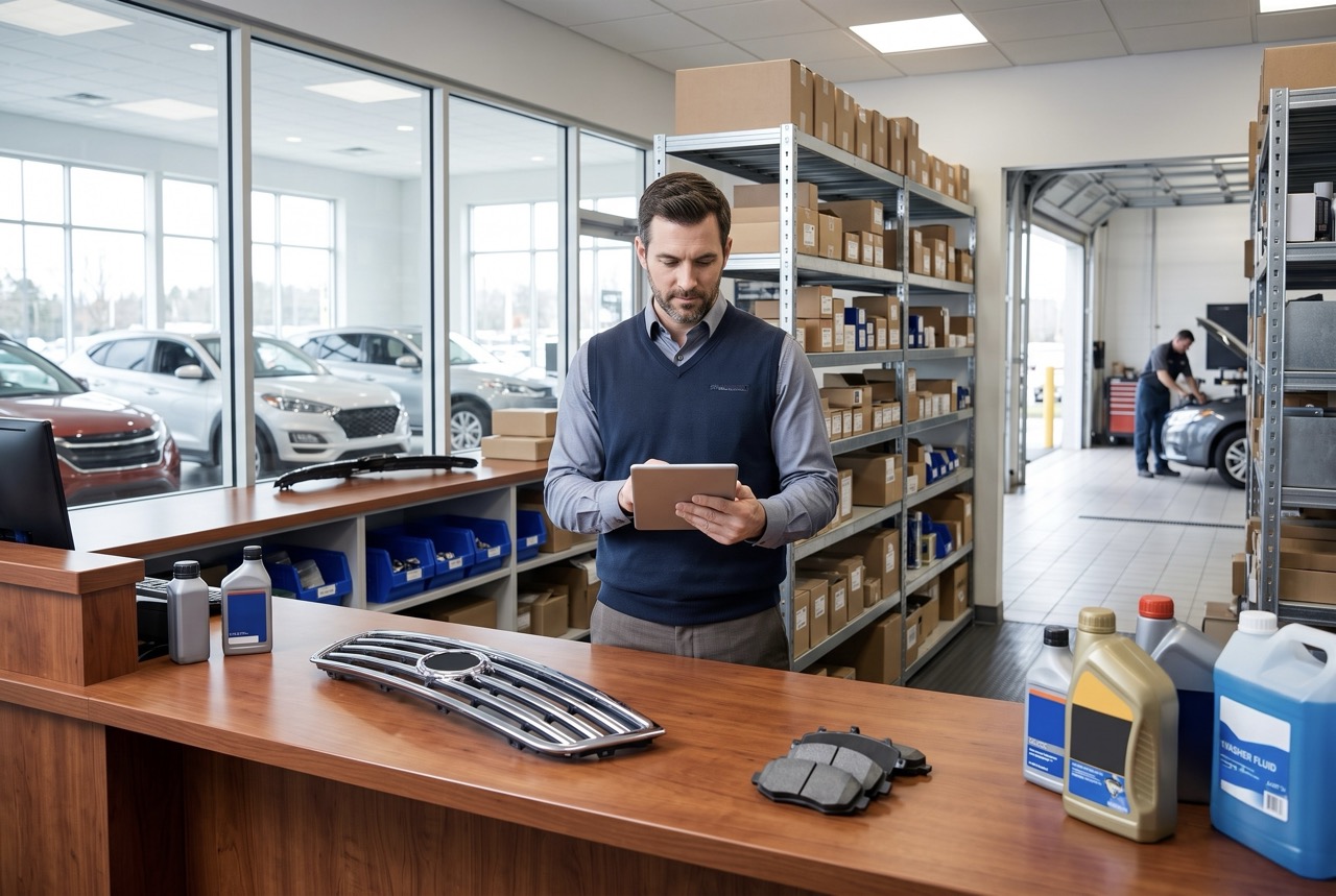 dealership parts manager coordinating with suppliers and tracking key performance indicators