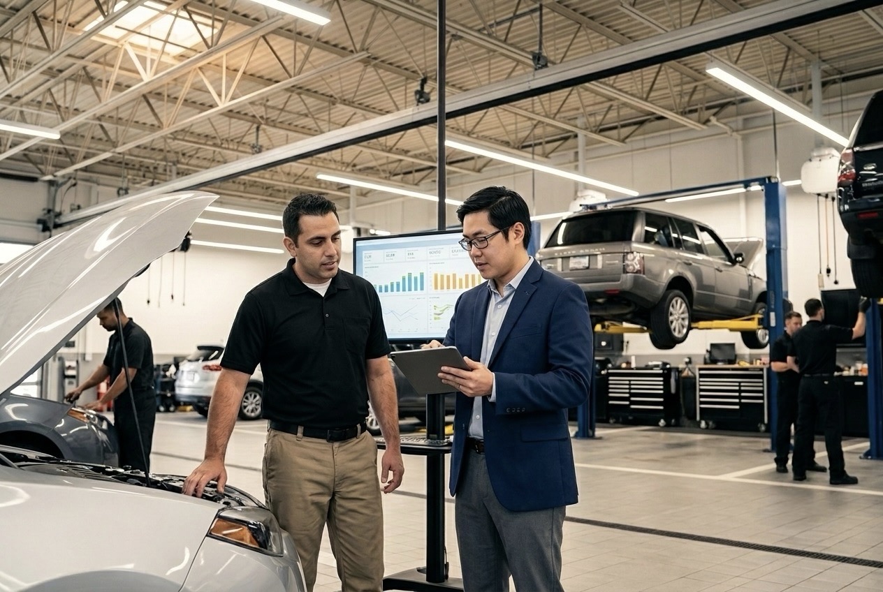 service manager coaching technician to fix shop underperformance and boost bay utilization