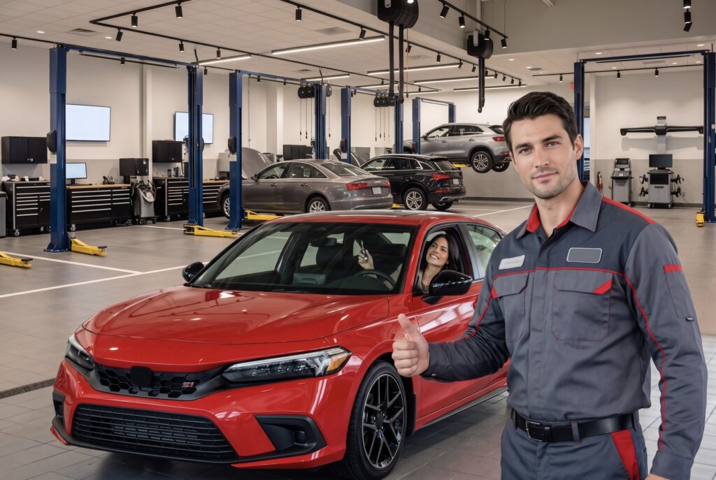 sales team collaborating with service advisors to spot hidden buyers in dealership service lane