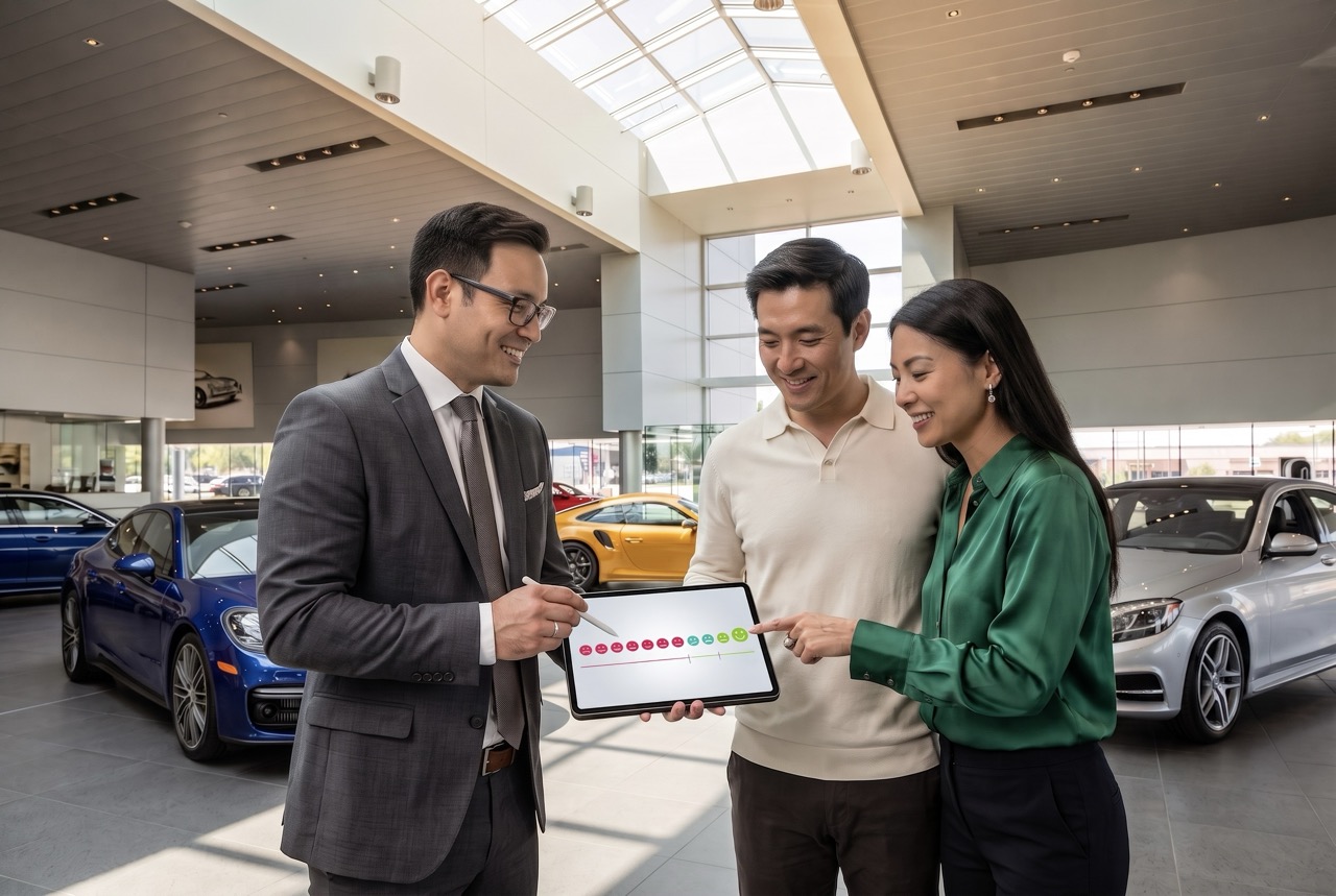 service manager reviewing dealership NPS scores to improve customer loyalty and retention