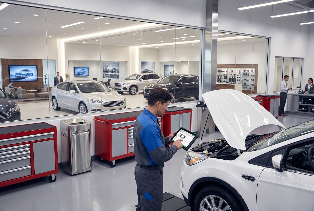 Service advisor explaining multi point inspection
